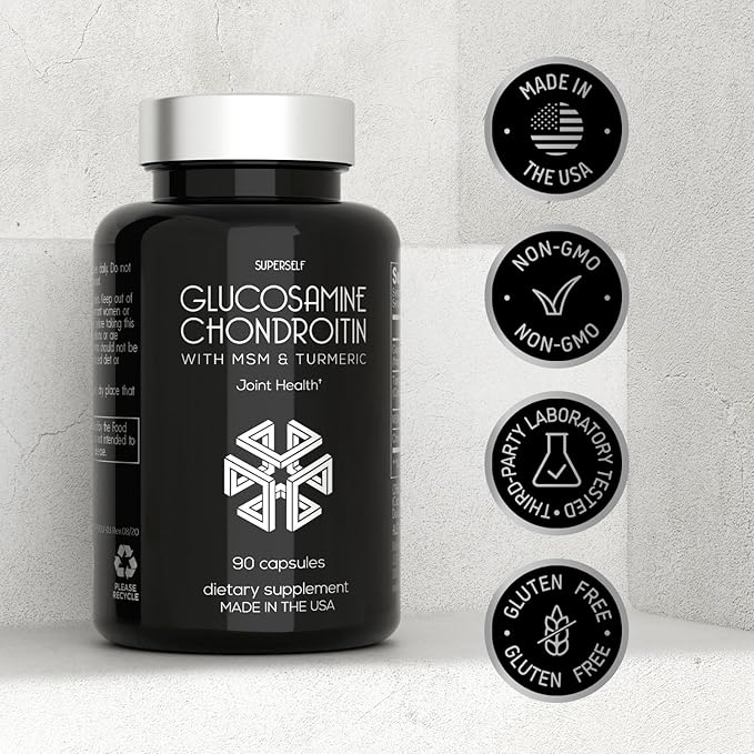 Glucosamine Chondroitin MSM with Turmeric - High Strength Joint Support Supplement for Adults Men & Women - 90 Capsules - 1500mg Glucosamine Sulfate per Serving