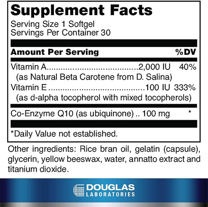 Douglas Laboratories Coenzyme Q10 Plus Vitamin A & E | Supports Energy Production and Proper Functioning of Cells | 30 Softgels