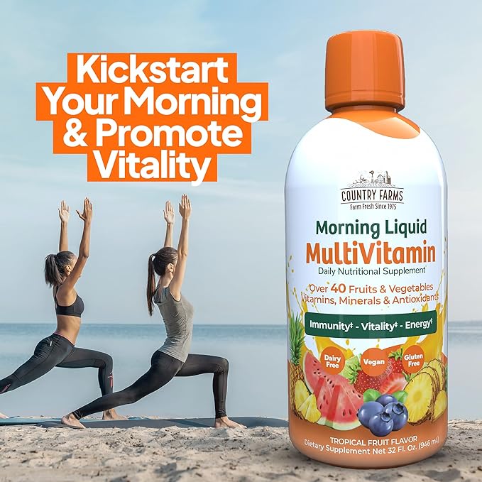 COUNTRY FARMS Liquid Multivitamin, Vitamins and Minerals for Immune Support and Energy, Herbal Blend, Vegan, Multivitamin for Women and Men, Gluten Free, Tropical Fruit Flavor, 32 fl oz