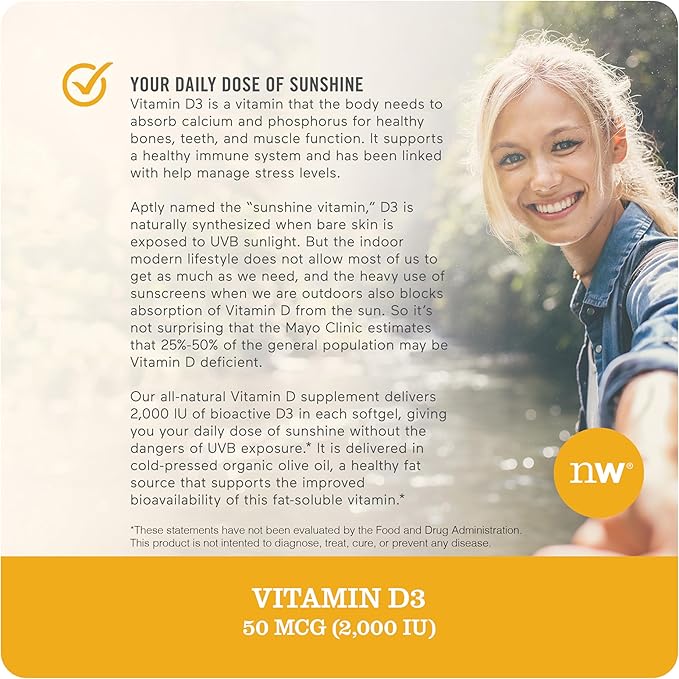 NatureWise Vitamin D3 2000iu (50 mcg) 200-Day Supply for Immune Support, Healthy Muscle Function, and Bone Health - Non-GMO, Gluten Free in Organic Extra Virgin Olive Oil, (Mini Softgel), 200 Count