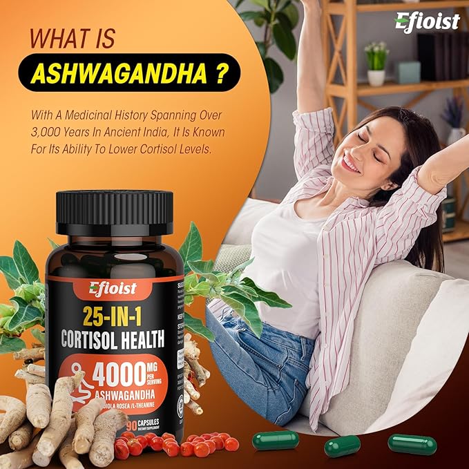 Cortisol Health Supplement, 25-in-1 Cortisol Reducer for Women & Men, Cortisol Supplements for Women with Ashwagandha, Rhodiola Rosea, L-Theanine, for Mood, Focus, Sleep Support, 90 Capsules