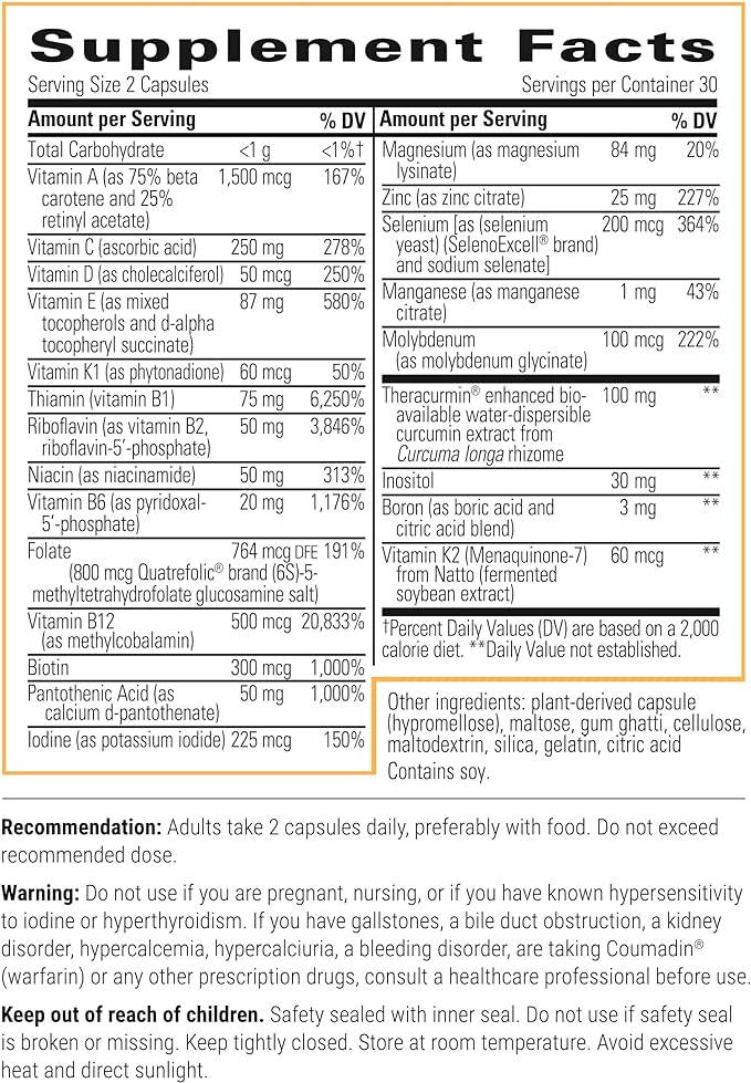 Integrative Therapeutics Clinical Nutrients HP - Multivitamin with Vitamin C, Zinc, Biotin & Vitamin B12 - Antioxidant Support Supplement for Men and Women* - Dairy Free - 60 Capsules