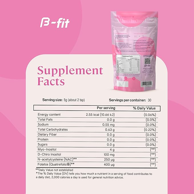 Inositol Balance 150g - Inositol 40:1 Myo & D-Chiro - Powdered Food Supplement - Berry Flavor - Folic Acid - No Additives - 100% Pure - Bottle Free