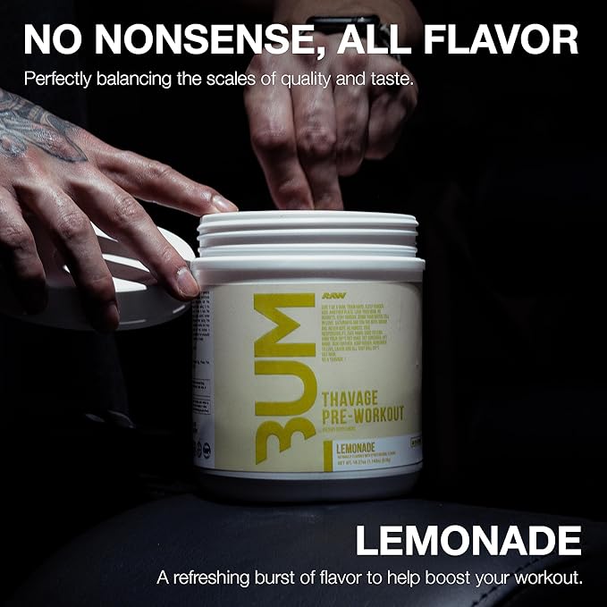 RAW Preworkout Powder, Thavage (Lemonade) - Chris Bumstead Sports Nutrition Supplement for Men & Women - Cbum Pre Workout for Working Out, Hydration, Mental Focus & Energy - 40 Servings
