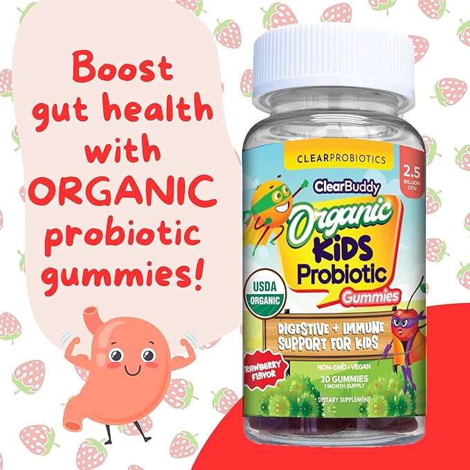 Kids Probiotics Gummies – Daycare Formulated Immunity Gummies - Immune System Boost & Improved Regularity - Plant-based Organic, 2.5 Billion CFU - DE111 Bacillus Subtilis - Strawberry – 1 Month Supply