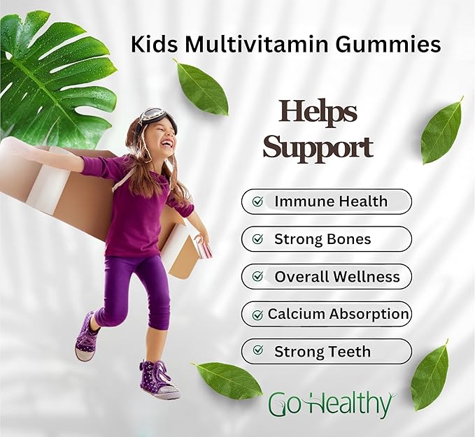 Go Healthy Kids Multivitamin Gummies – Toddler & Children's Vitamin Gummy Supplement, Growth & Immune Support – Kosher, Halal, Non-GMO, Gluten-Free, Delicious Fruit Flavor - 30 Servings