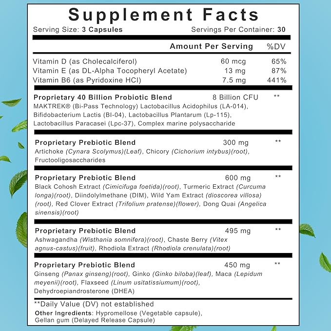Eve Balance Menopause Support - Complete Supplement for Women’s Total Menopause Relief, Hot Flashes, Joint Pain, and More - Premium Blend with Prebiotics & Probiotics