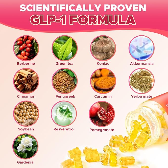 GLP 1 Gummies, GLP-1 Supplement for Women & Men, GLP1 Probiotic Gummy with Akkermansia Probiotic, Berberine, No Sugar for Immune, Gut, Energy, GLP-1 Levels, Strawberry Flavor-90 Gummies