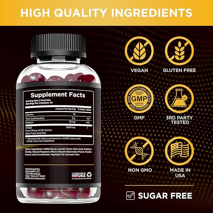 Shilajit Gummies – Pure Himalayan Shilajit for Men & Women, Energy, Brain Health, Immunity Support, Sugar-Free, 90 Gummies (45-Day Supply)