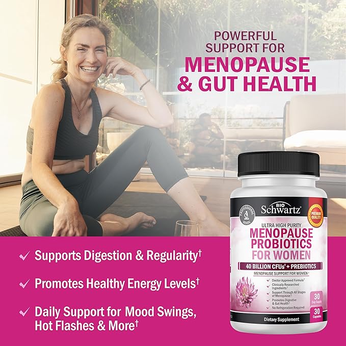 Menopause Supplements for Women - 40 Billion CFU Menopause Probiotics for Women - Support for Hot Flashes Night Sweats Mood Swings and Balance - Non-GMO, 30 Easy-Swallow Capsules, 30 Servings