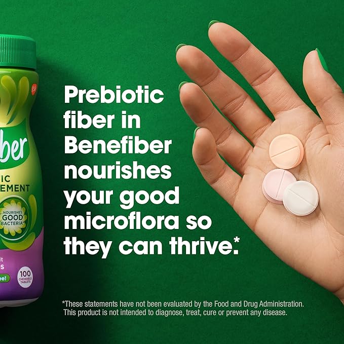 Benefiber Chewable Prebiotic Fiber Supplement Tablets for Digestive Health, Assorted Fruit Flavors - 100 Count