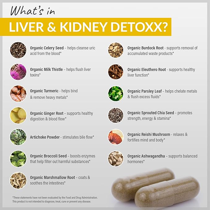 Organixx Kidney & Liver Support Cleanse Supplement, Milk Thistle Reishi Herbal Formula For Digestive Health, Kidney & Liver Health, Sleep & Energy Support, Gluten Free, Non GMO, 60 Vegetarian Capsules