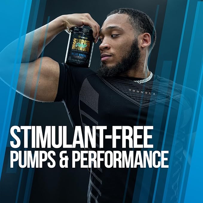 ALPHA LION Superhuman Pump Pre Workout Powder, Nootropic Caffeine & Stim Free Preworkout Supplement, Nitric Oxide Booster, Muscle Gainer, Energy & Focus (42 Servings, Blueberry Steel Flavor)