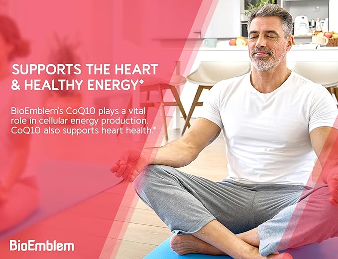 BioEmblem CoQ10 with BioPerine - 200mg Softgels, Superior Absorption - Coenzyme Q10 Antioxidant for Energy Production, Heart Health - Natural Form, Non-GMO CoQ10 Supplement - 90 Count