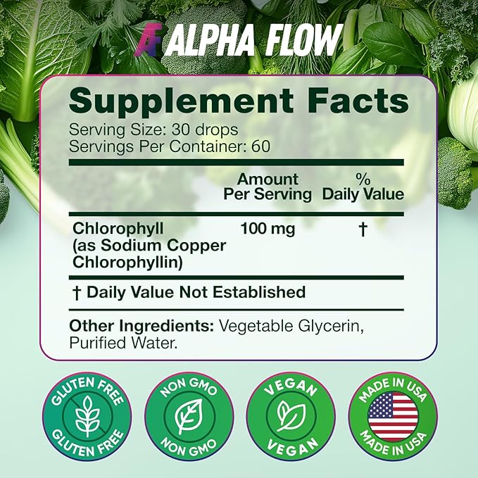 Chlorophyll Liquid Drops 6000 mg - Premium Liquid Chlorophyll Supplement - All-in-One Antioxidant for Immune Boost, Energy Increase, Digestion Support & Fast Detox - Non-GMO, Vegan
