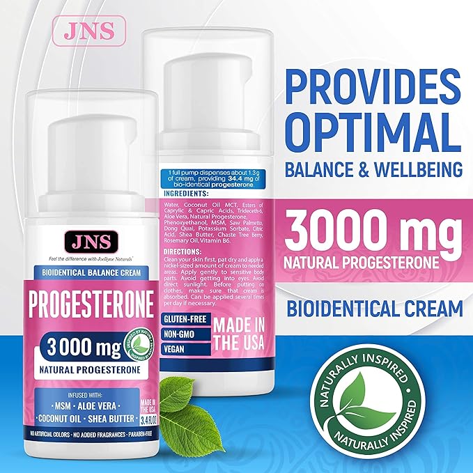 Progesterone Cream (Bioidentical) for Menopause Relief 3000 mg - Made in USA - Bio-Identical Progesterone Cream for Women - Soy-Free & Non-GMO