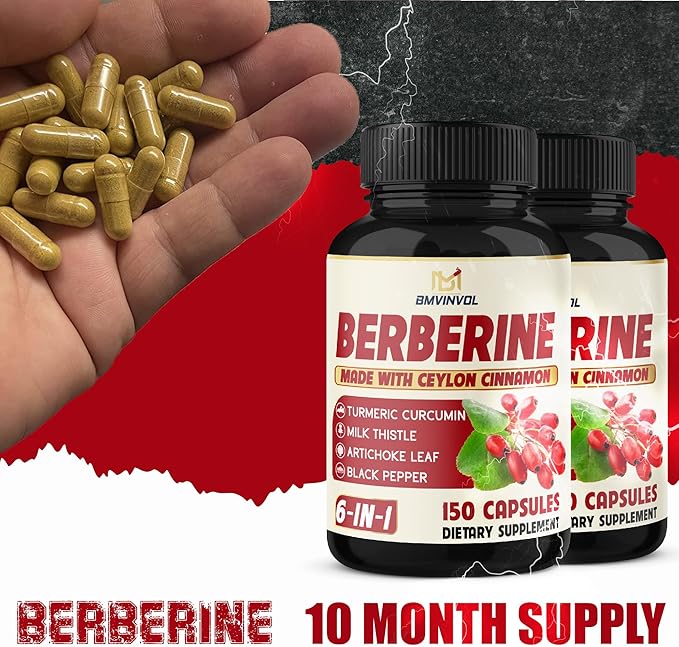 2 Pack Berberine HCl- Plus Ceylon Cinnamon, Turmeric, Milk Thistle, Artichoke, Black Pepper, Berberine HCI Root Supplements Pills - Immune System