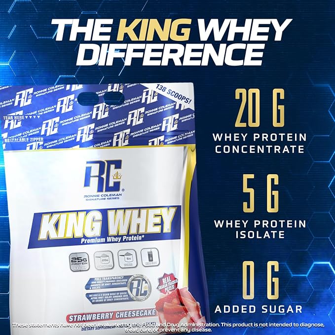 Ronnie Coleman Signature Series King Whey, Leading Whey Protein with Added Whey Isolate (10lb, Strawberry Cheesecake)