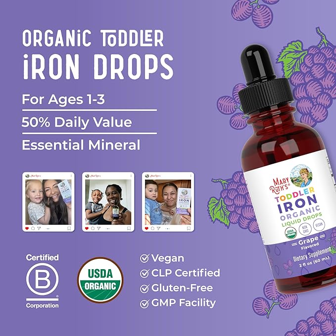 MaryRuth Organics Iron Supplement for Toddlers | Liquid Iron Supplement for Children Ages 1-3 | Iron Supplement for Iron Deficiency | Ferrochel | Sugar Free | Vegan | Non-GMO | Gluten Free | 2 Fl Oz