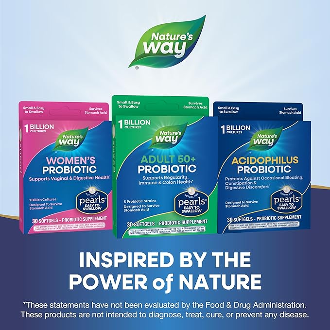 Nature's Way Adults 50+ Probiotic Pearls, Supports Regularity, Immune and Colon Health*, 1 Billion Cultures, No Refrigeration Required, 30 Softgels (Packaging May Vary)