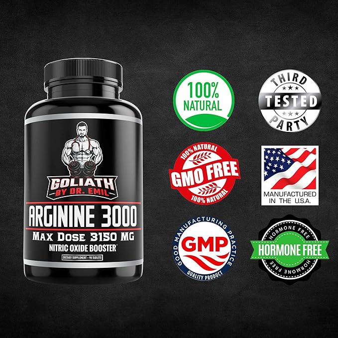 Dr. Emil - L Arginine (3150mg) Highest Capsule Dose - Nitric Oxide Supplement for Vascularity, Endurance and Heart Health (AAKG and HCL) - 90 Tablets