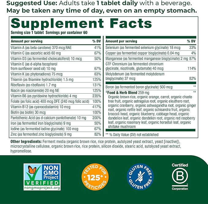 MegaFood Womens Multivitamin One Daily - Multivitamin for Women - Vitamin C, Vitamin D, Iron & B Vitamins - Bone, Energy Metabolism & Immune Support - Vegetarian, GlutenFree - 60 Tablets, 60 Servings