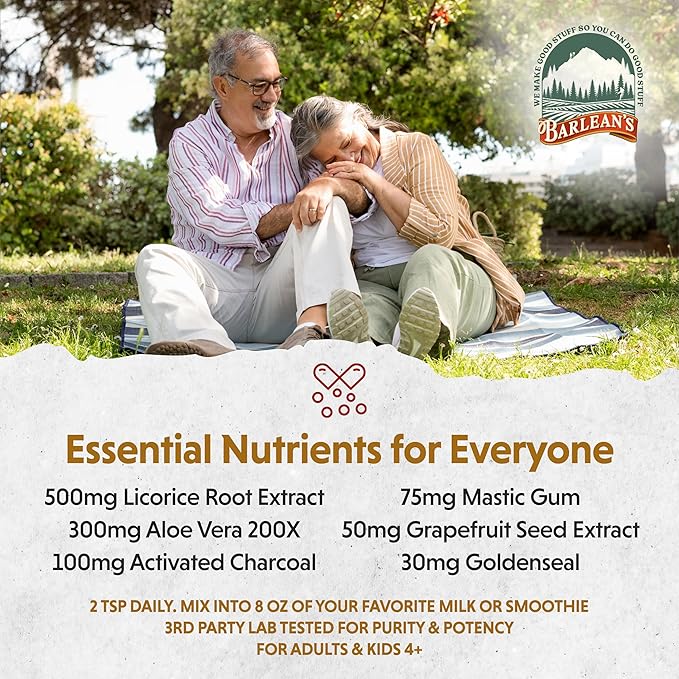 Barlean's Stomach Repair Gut Health Powder Supplement, Fiber and Digestive Support Supplements Blend for Detox and Cleanse, Vanilla Chai Drink Mix, 6.35 oz