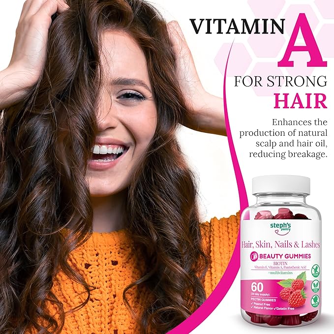 Steph's Pantry Biotin Gummies for Hair, Skin, Nails, & Lashes High Strength Gummies | Daily Multivitamins | Gluten-Free, Nut-Free, Non-GMO, Plant-Based, Vegan, Kosher (120 Gummies)