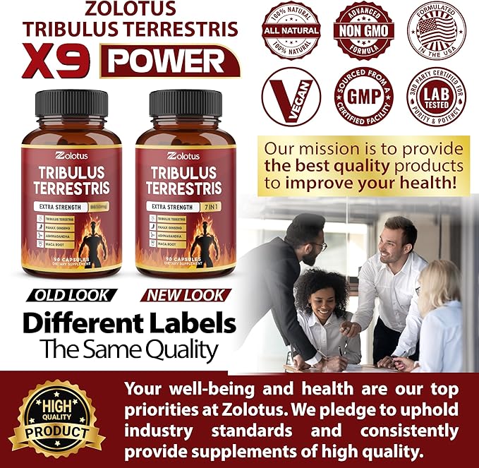 Tribulus Terrestris Capsules, High Potency with Ashwagndha, Panax Ginseng, Saw Palmetto, Maca, Shilajit. Boost Energy, Mood, Stamina, for Men & Women, 3 Months Supply.