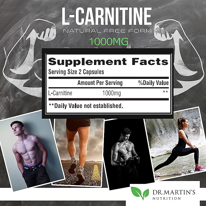 DR. MARTIN'S NUTRITION Extra Strength L-Carnitine - 200 Capsules - 1000mg Per Serving - Boost Your Metabolism and Increase Performance