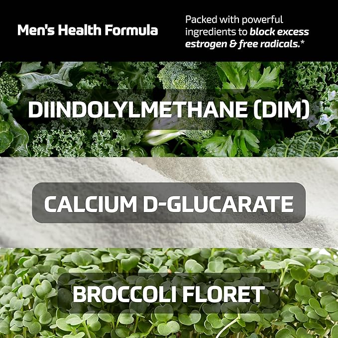 DIM 300mg For Men, Estrogen Blocker & Aromatase Inhibitor | Extra Strength Men’s Hormone Balance & Fitness Booster Supplement with Diindolylmethane Plus CDG & Sulforaphane | Gluten-Free | 60 Capsules