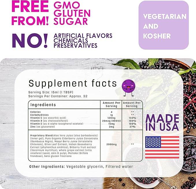Liquid Kids Multivitamin and Immune Support - Organic Elderberry Syrup | 31 Vegan Minerals & Multi Vitamins for Kids | 20 Fruit Extracts Toddlers | No Sugar NO Artificial Flavor 100% Vegetarian