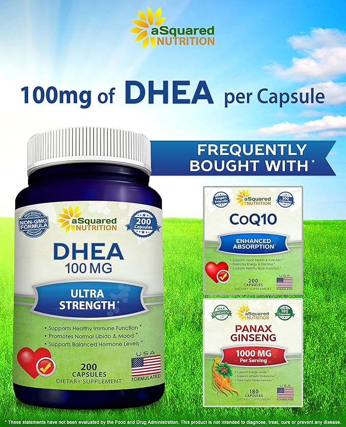 DHEA (100mg Max Strength, 200 Capsules) to Promote Balanced Hormone Levels for Women & Men - Natural DHEA Supplement Pills to Support Healthy Metabolism, Libio, Brain, Immune Function & Pure Energy