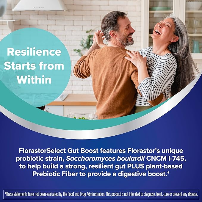 Florastor Select Pro+Pre Daily Probiotic and Prebiotic Supplement for Women and Men, Boosts Good Bacteria, Saccharomyces Boulardii CNCM I-745 (30 Capsules) (Pack of 1)