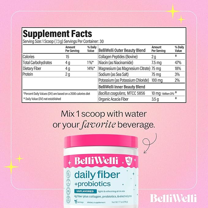 Daily Fiber Supplement Powder Unflavored with Collagen, Probiotics & Electrolytes | Supports Digestive Health, Gut Balance & Debloating | 30 Servings