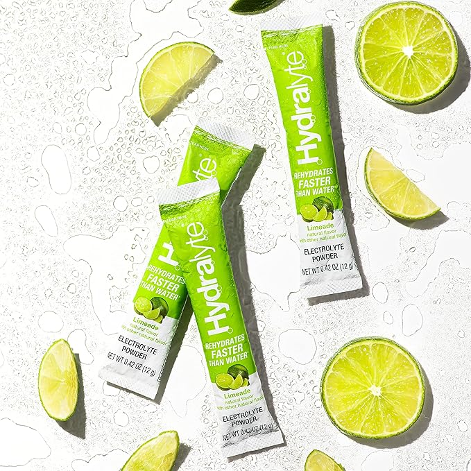 Hydralyte Low Sugar Rapid Rehydration - Lightly Sparkling Electrolyte Powder Packets, 16 oz Serve | Limeade Hydration Packets | Hydration for Heat, Travel Essential - Workout Essential (18 Count)
