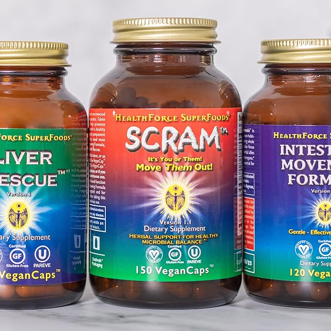 HealthForce SuperFoods Scram - Herbal Supplement with Milk Thistle, Wormwood & Black Walnut - Digestion Support Capsules - 150 Vegan Capsules