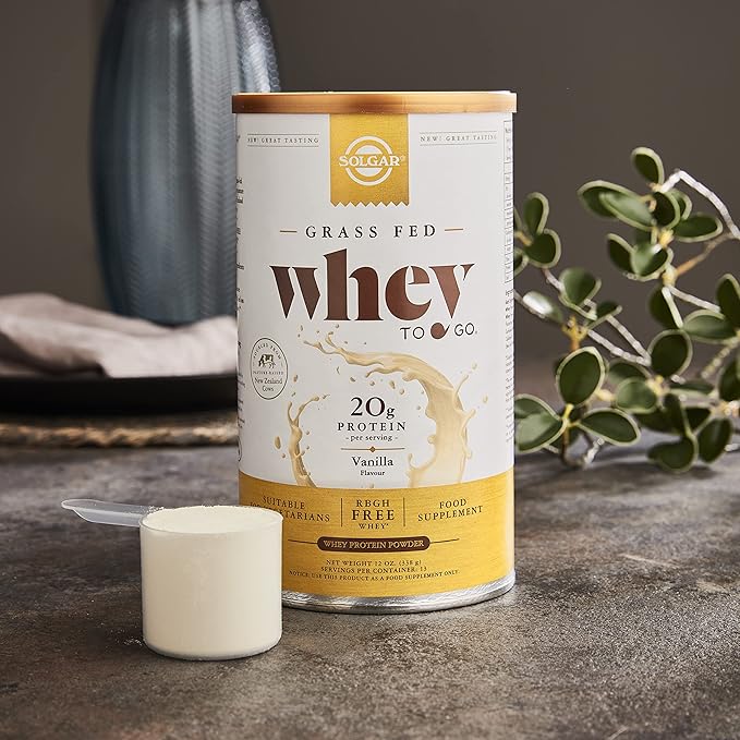 Solgar Grass Fed Whey to Go Protein Powder Vanilla, 11.9 oz - 20g of Grass-Fed Protein from New Zealand cows - Great Tasting & Mixes Easily - Supports Strength & Recovery -, 13 servings