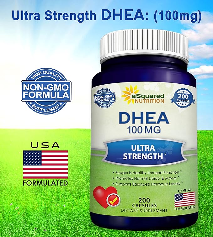 DHEA (100mg Max Strength, 200 Capsules) to Promote Balanced Hormone Levels for Women & Men - Natural DHEA Supplement Pills to Support Healthy Metabolism, Libio, Brain, Immune Function & Pure Energy