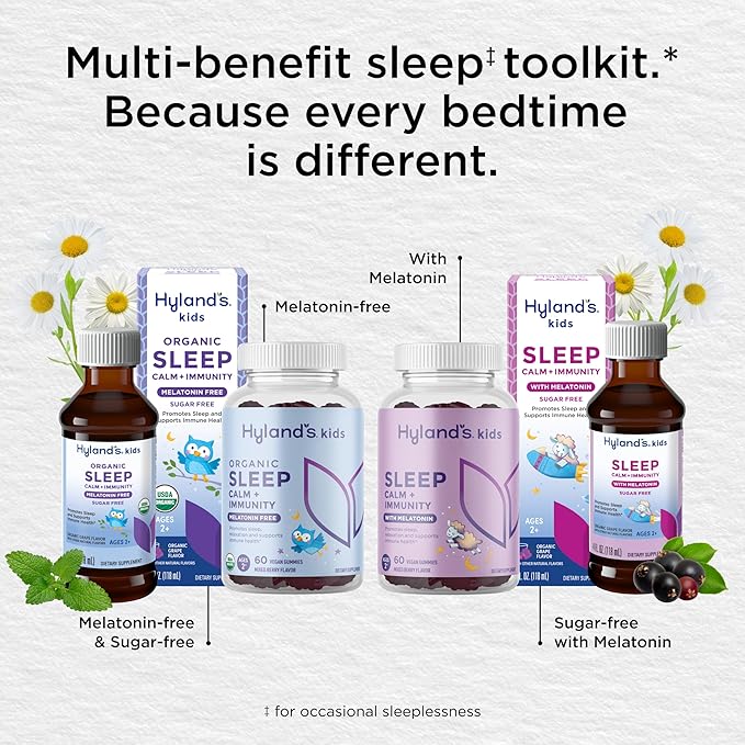 Hyland's Kids - Melatonin Free Organic Sleep Aid Gummies with Calm & Immune Support - with Chamomile, Elderberry & Passion Flower, Helps with Sleeplessness & Restlessness, 60 Vegan Gummies
