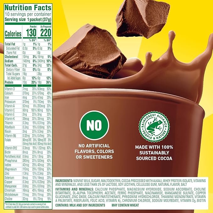 Carnation Breakfast Essentials High Protein Powder Drink Mix, Rich Milk Chocolate, 10 Count Box Packets (Pack of 6) (Packaging May Vary)