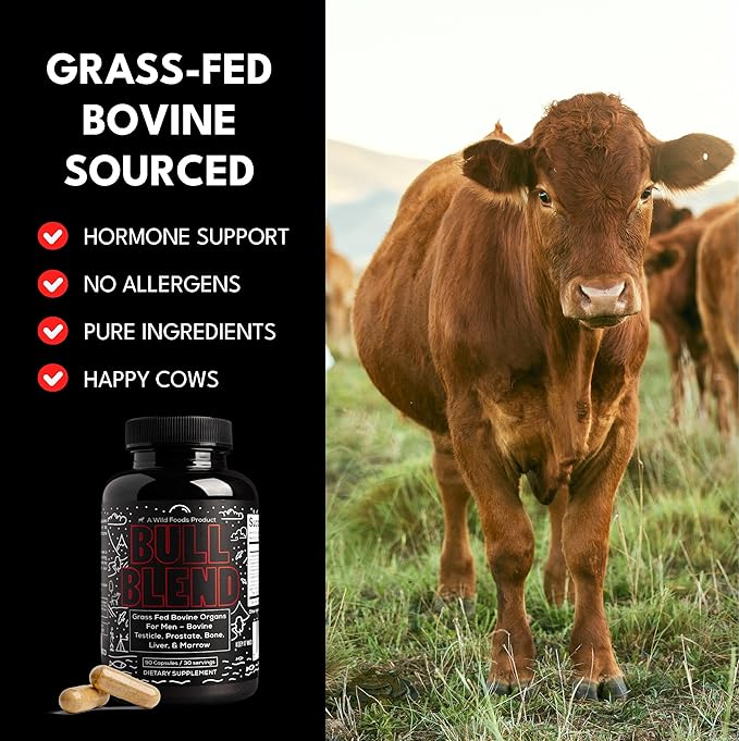 Wild Foods Men's Vitality Formula – Grass-Fed Bovine Supplement & Beef Liver Capsules with Testicle, Prostate, Whole Bone | Primal and Carnivore Diet Approved | 90 Organ Meat Capsules (30-Day Supply)