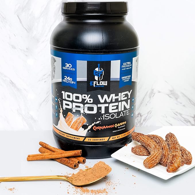 eFlow Nutrition 100% Whey Protein Isolate - Lactose-Free Digestive Enzymes Added, Low Carb, Post Workout Shake, Fast Digesting for Optimal Muscle Recovery - Cinnamon Churro (26 Servings)