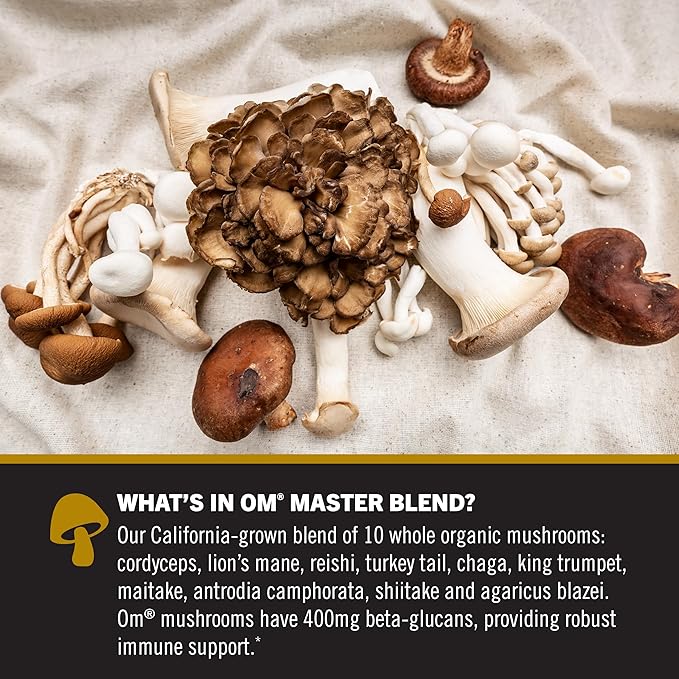 Om Mushroom Master Blend, Organic 10 Mushroom Complex & Adaptogens Powder, Reishi & Lions Mane - 3.17 oz