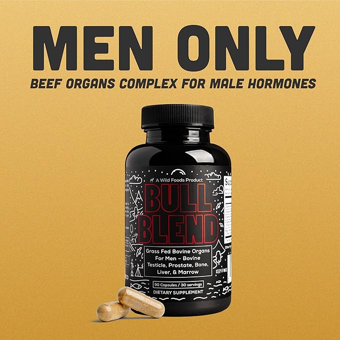 Wild Foods Men's Vitality Formula – Grass-Fed Bovine Supplement & Beef Liver Capsules with Testicle, Prostate, Whole Bone | Primal and Carnivore Diet Approved | 90 Organ Meat Capsules (30-Day Supply)