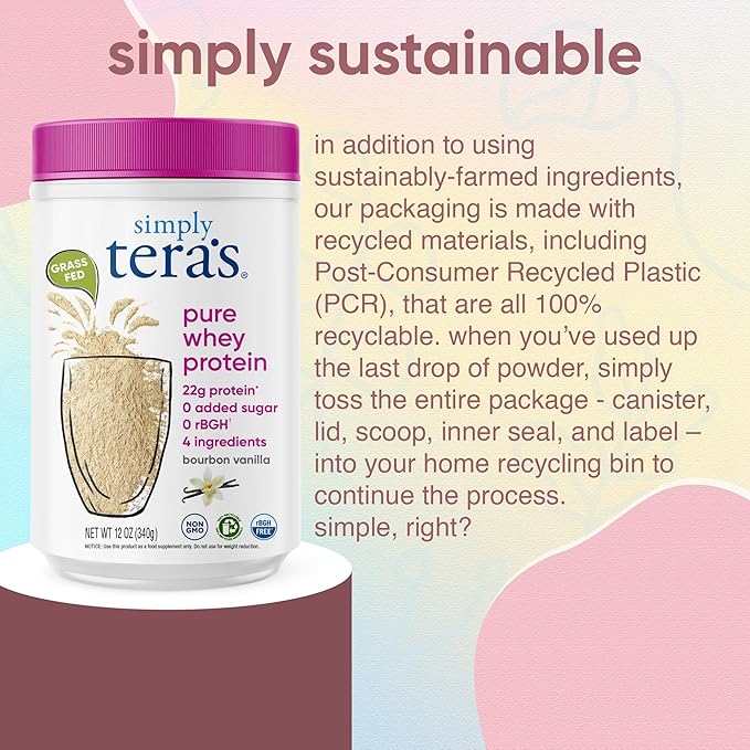 Simply tera's Pure whey Protein Powder, Family Size Bourbon Vanilla Flavor (Package May Vary)