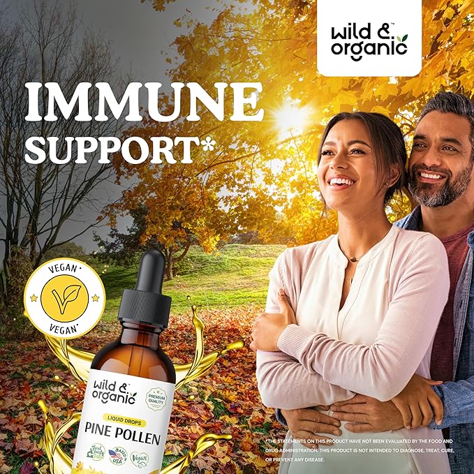 Wild & Organic Pine Pollen Tincture - Immune Support Supplement w/Pine Pollen - Liquid Drops w/Wildcrafted Scots Pine Pollen & Pinus Sylvestris - Antioxidants Supplement w/Pine Pollen Extract 2 oz