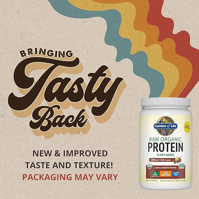 Organic Vegan Vanilla Chai Protein Powder, Garden of Life 22g Plant Based Protein & BCAAs, Organic Protein Powder with Probiotics & Enzymes, Non-GMO, Gluten-Free Lactose Free 1.2 LB