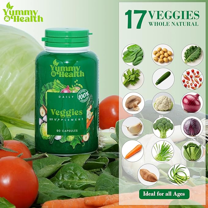 Yummy & Health Fruits and Veggies Capsules β 90 Fruit + 90 Veggie | Superfood Supplement for Energy, Immune Support, Vitamins & Essential Minerals | Vegan, Non-GMO, Gluten-Free