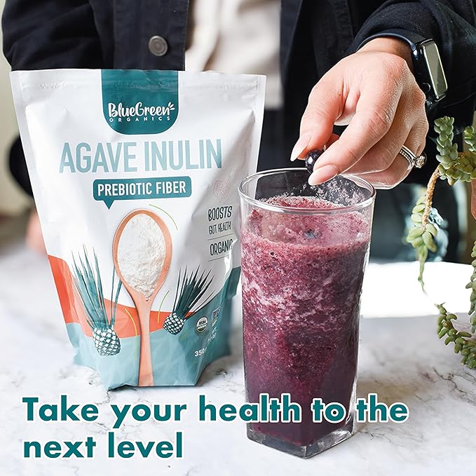 BLUEGREEN Organics | Inulin Powder | Gut microbiome | Agave | Fiber Powder | Prebiotics | Vegan | Keto | Kosher | Fiber Supplement | Net Wt 77 Lb